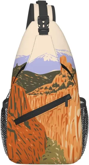 Graffiti Painting Of The River In The Broken Mountains Crossbody Bags For Women Men Chest Backpack Gym Shoulder Bag Travel Outdoor Sports Casual Crossbody Bags