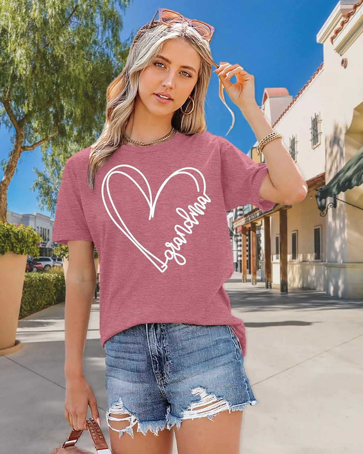 Grandma Shirts Women Grandmother Heart Printed Tshirt Floral Mama Casual Tee Mother Short Sleeve Top Shirt