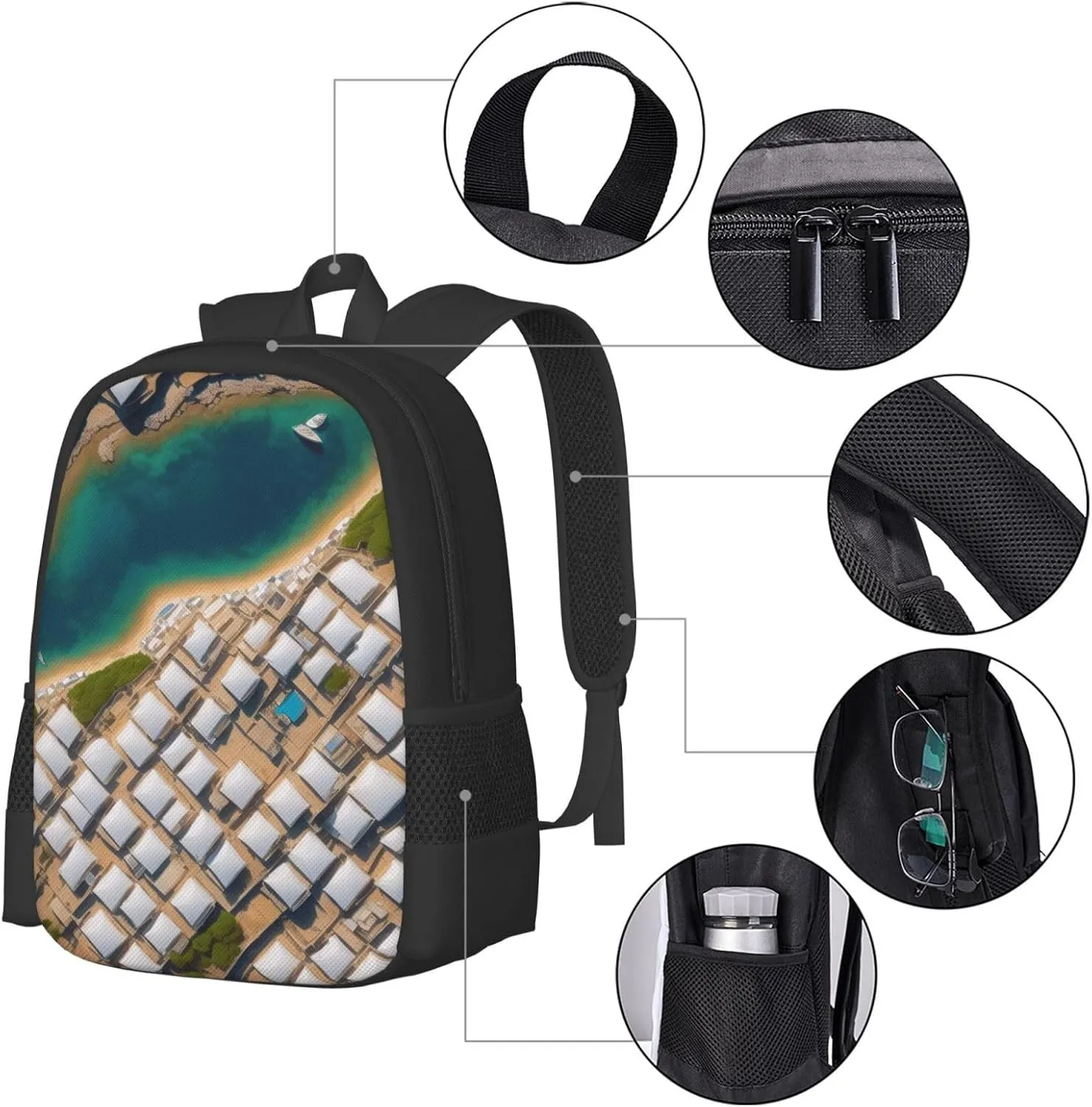 Greek Architecture Printed Patterns Backpack Lightweight Simple Casual Backpack Shoulder Bags Large Capacity Laptop Backpack
