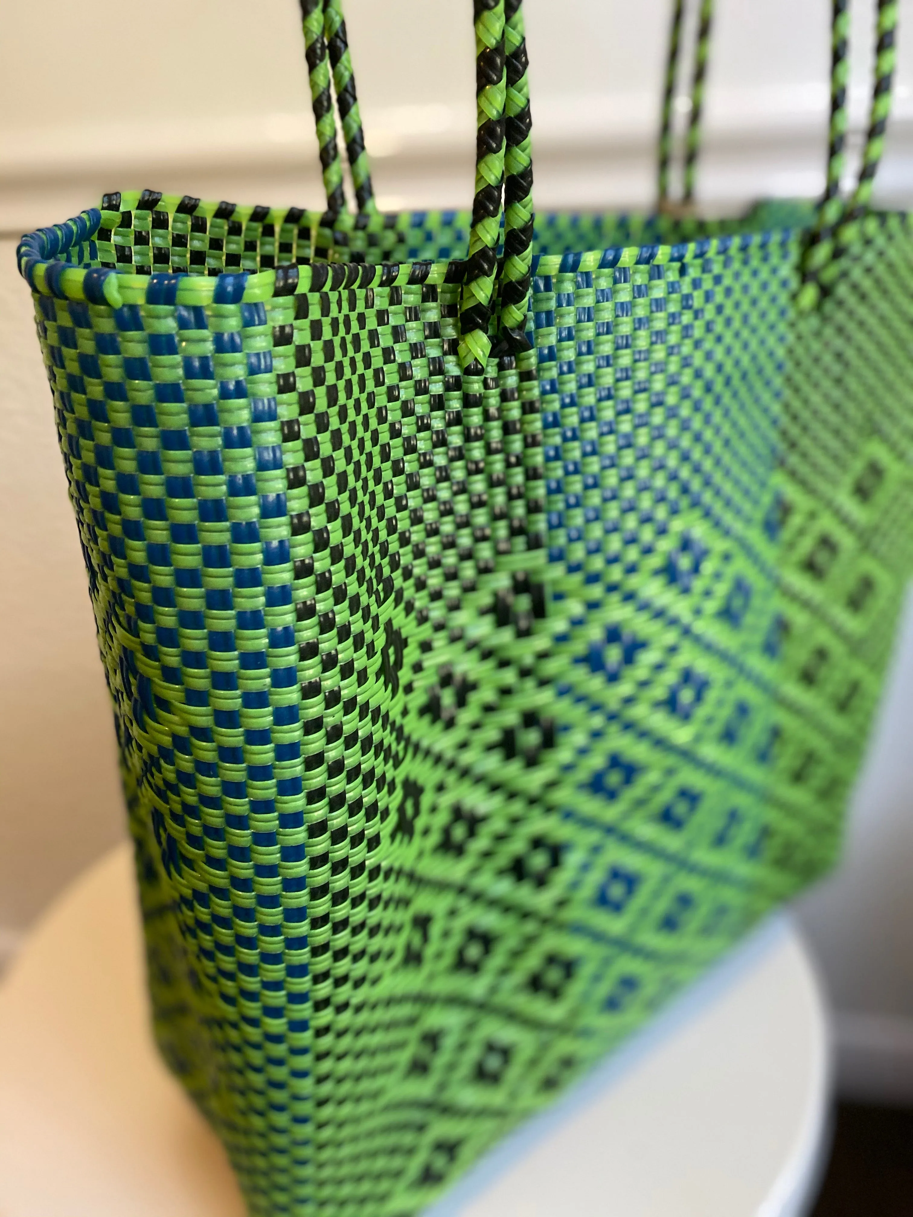 Green, Black and Blue Woven Tote