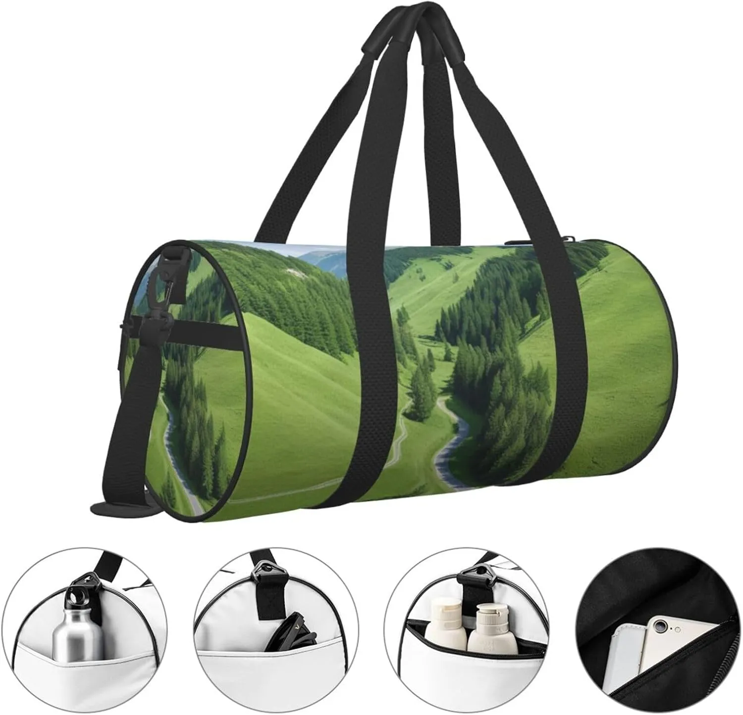 Green Curve Printed Travel Bag,Round Personal Item Storage bag,Foldie Duffel Bag for Traveling Vacation,Fitness,Sports