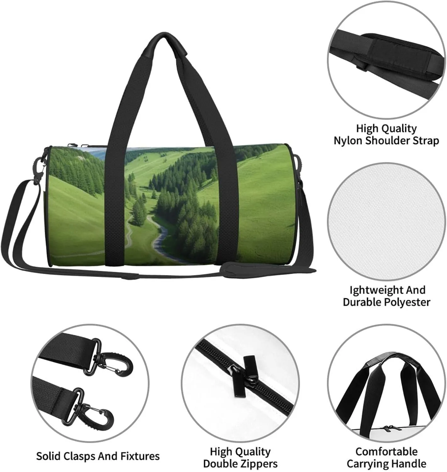 Green Curve Printed Travel Bag,Round Personal Item Storage bag,Foldie Duffel Bag for Traveling Vacation,Fitness,Sports