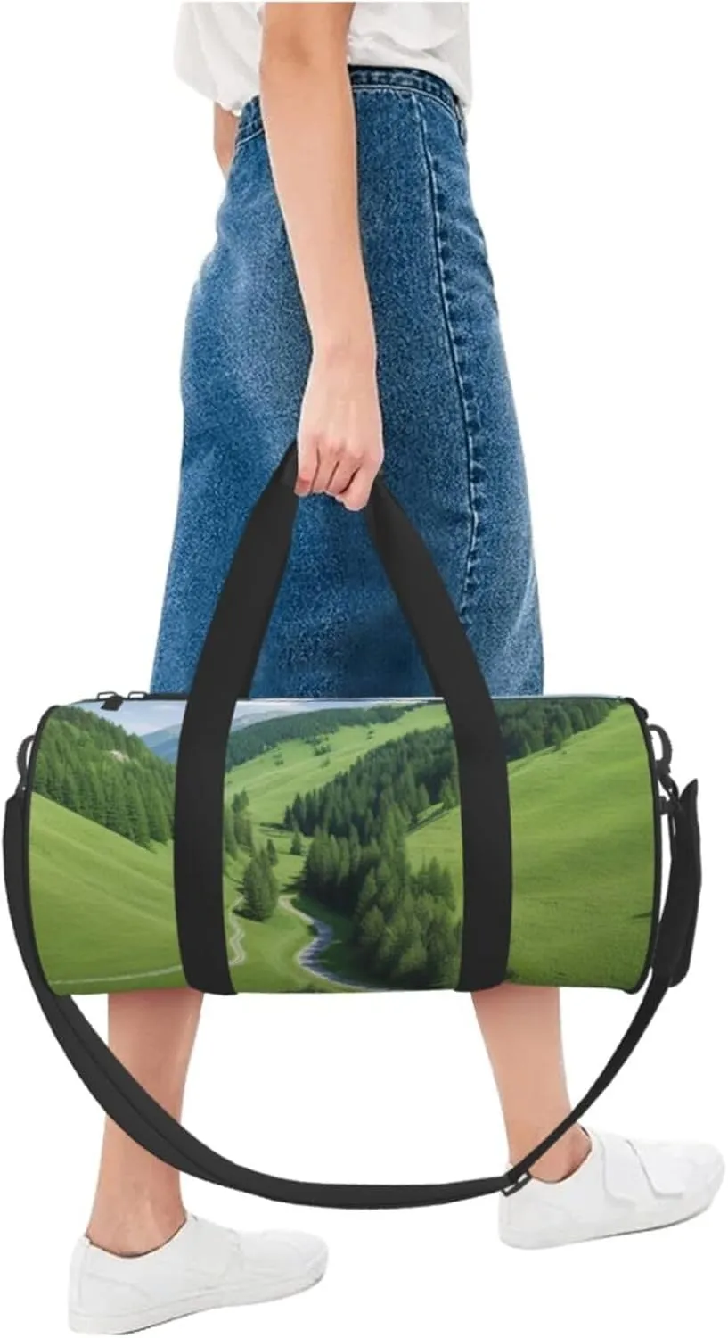 Green Curve Printed Travel Bag,Round Personal Item Storage bag,Foldie Duffel Bag for Traveling Vacation,Fitness,Sports
