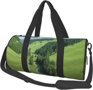 Green Curve Printed Travel Bag,Round Personal Item Storage bag,Foldie Duffel Bag for Traveling Vacation,Fitness,Sports