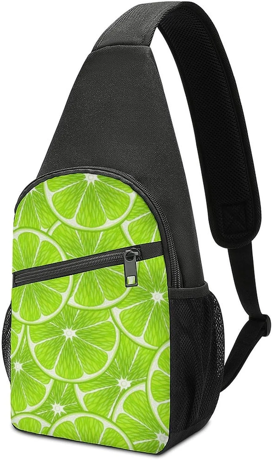 Green Lime Slices Crossbody Bags Chest Bag Sling Backpack Adjustable Shoulder Bag for Cycling Camping Hiking Sports Travel pattern26