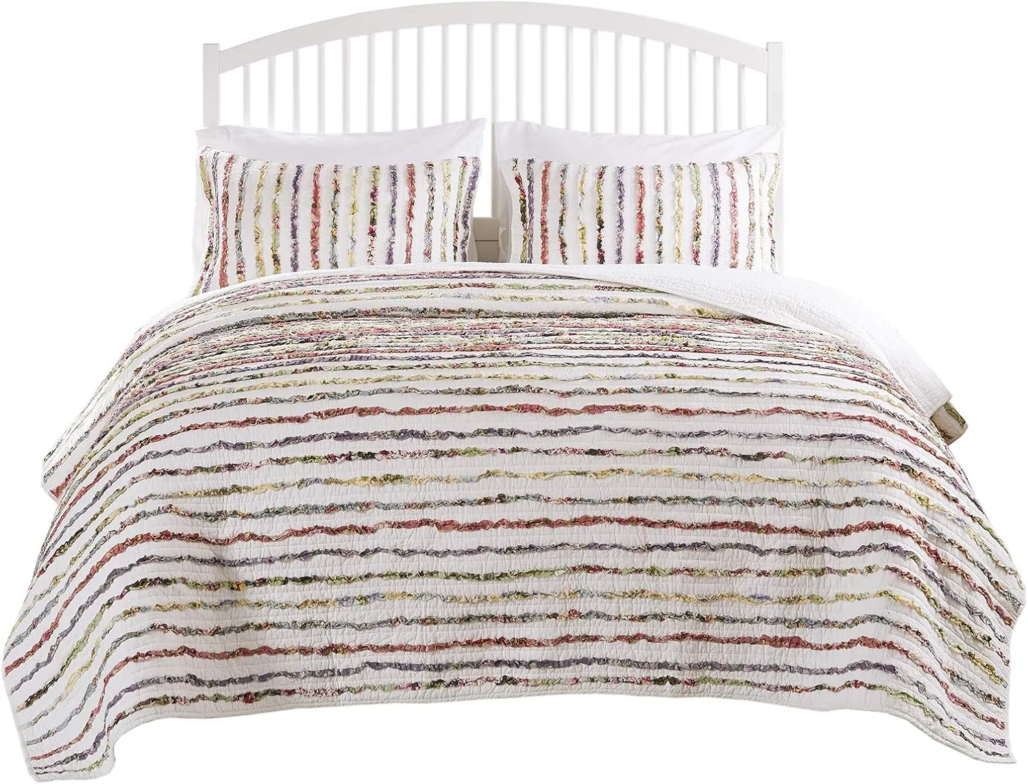 Greenland Home Bella Ruffle 100% Cotton Ruffle-Embellished Quilt Set, 3-Piece Full/Queen, Multicolor