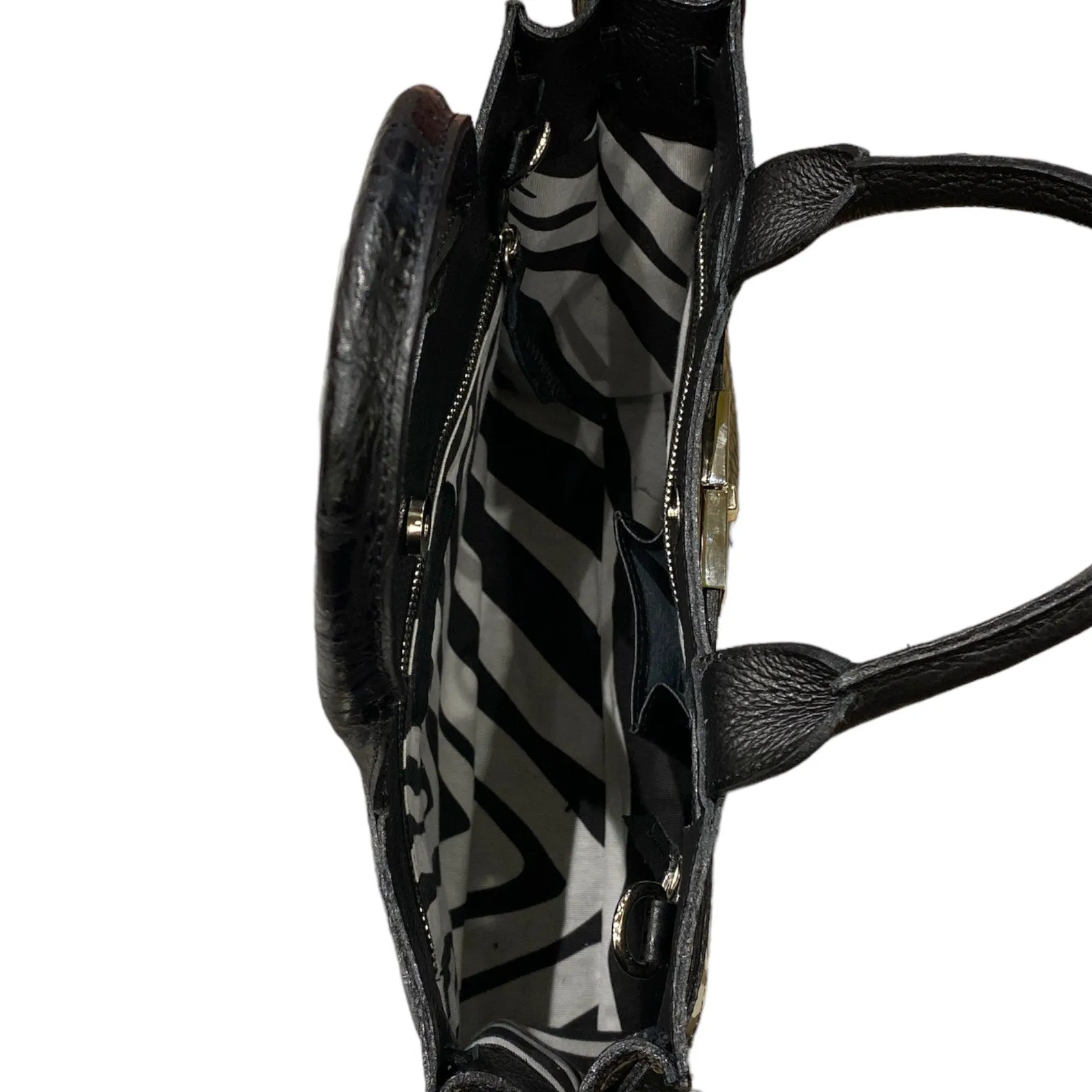 Greta M. Black alligator-print leather tote bag
