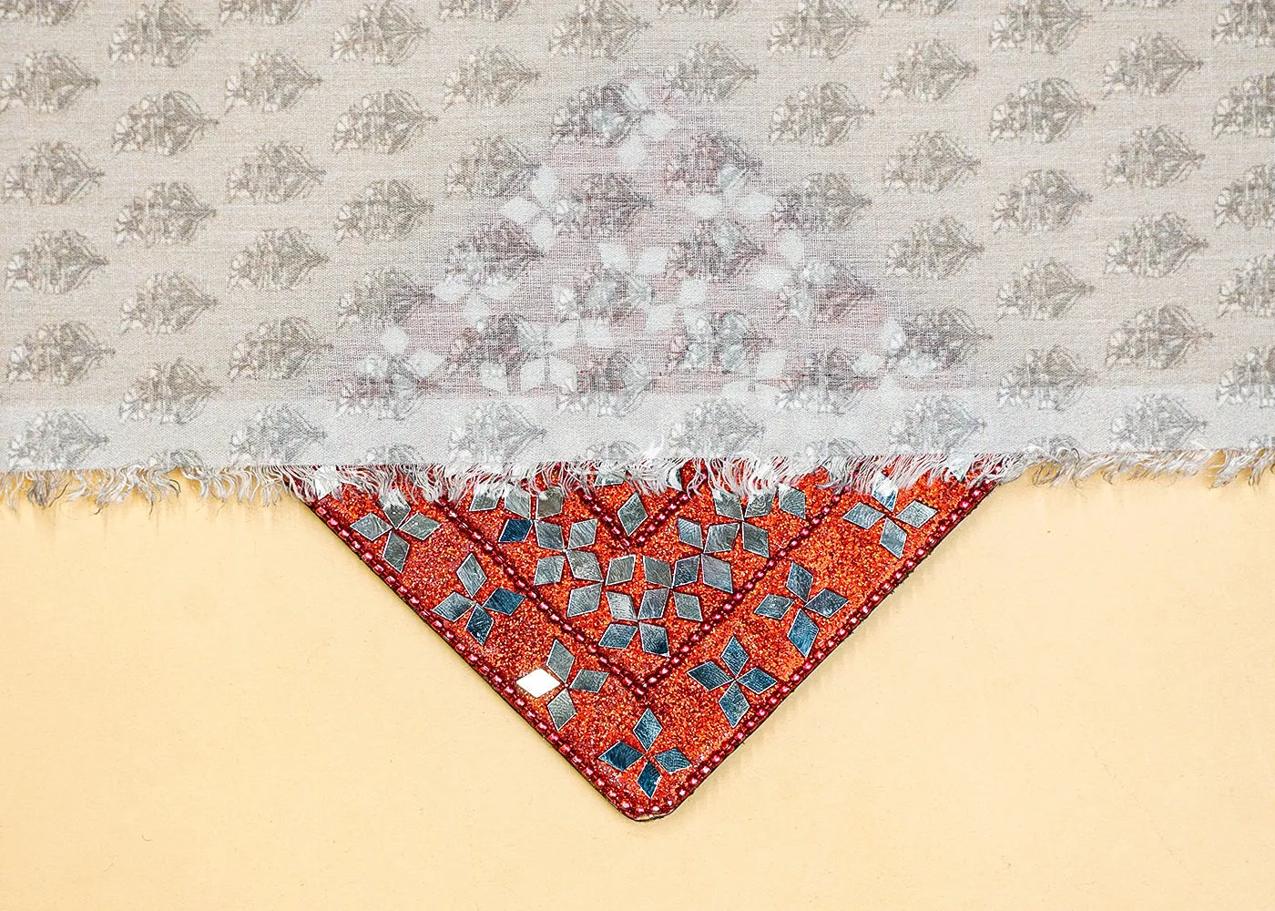 Grey Cotton Fabric with Allover Traditional Motifs 13866