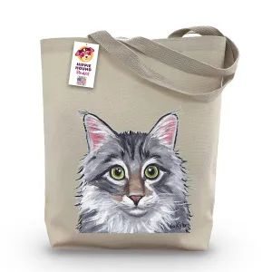 Grey Fluffy Cat Tote Bag, Grey Cat Tote, Cat Lover Gift, Cat Gifts