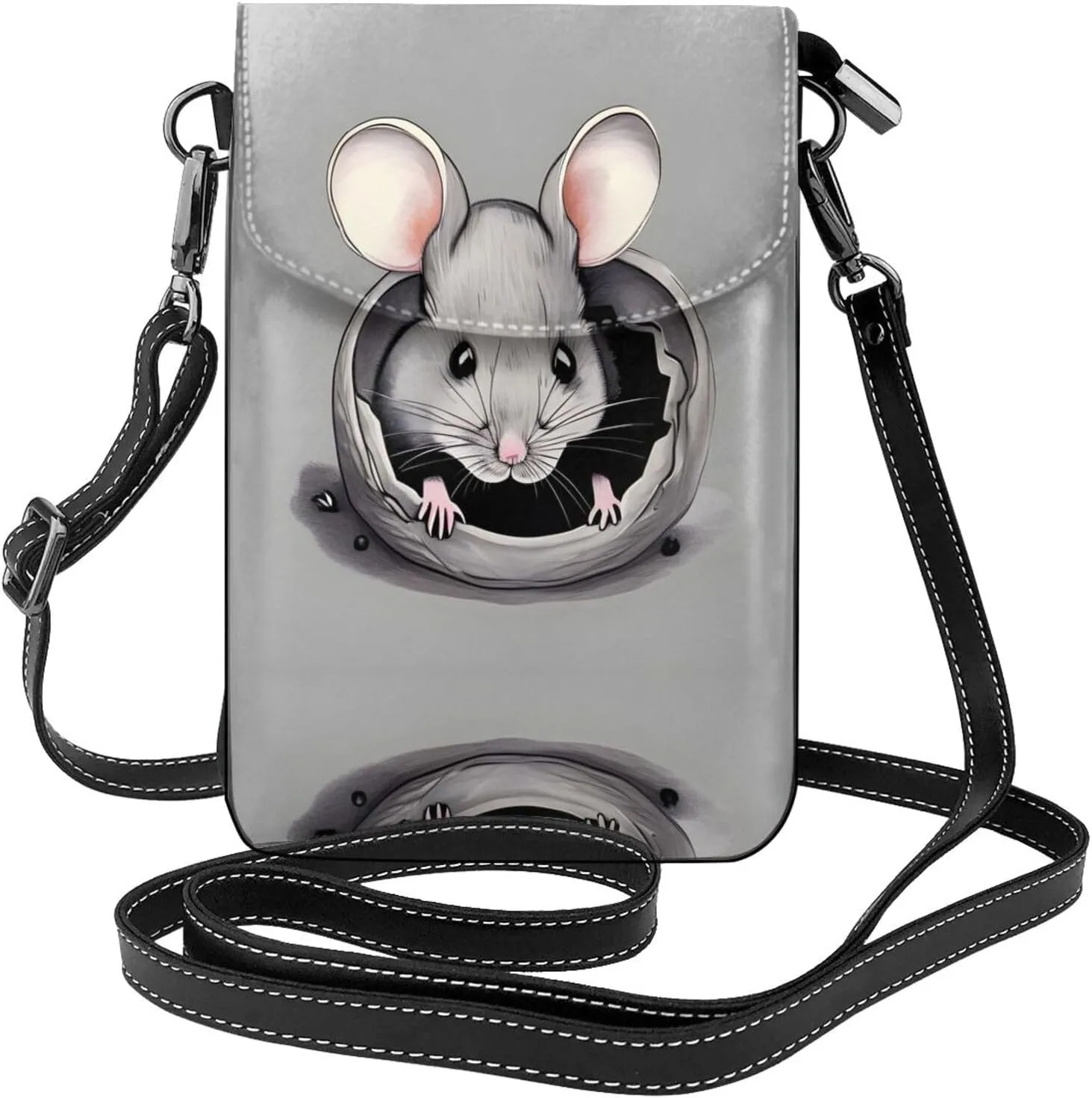 Grey rat Printed Women's Crossbody Phone Bag - Perfect for Travel and Shopping