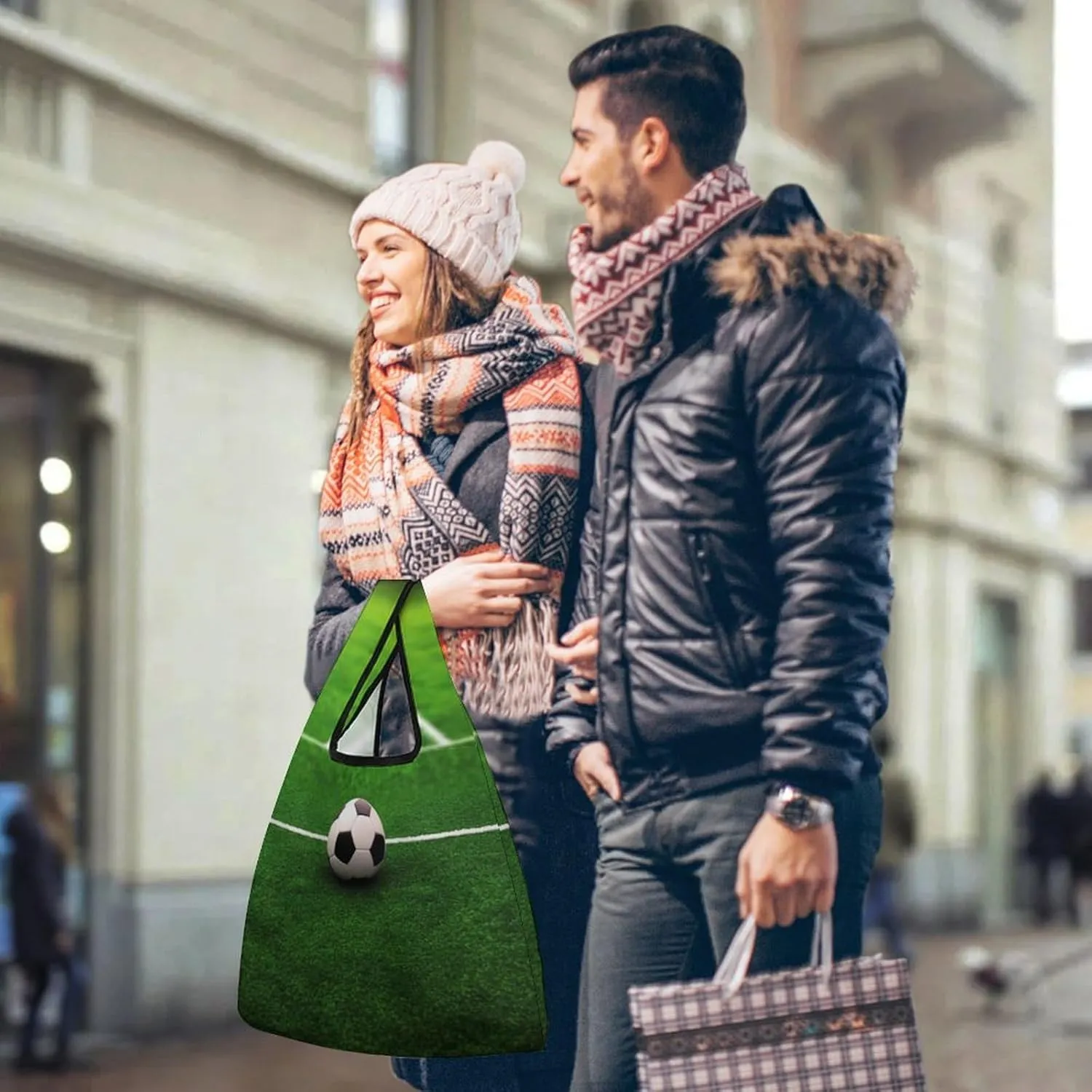 Grocery Bag Reusable Tote Bag Foldable Handmade Red Love Heart Shopping Bag Handbag Washable Shoulder Bag for Travel