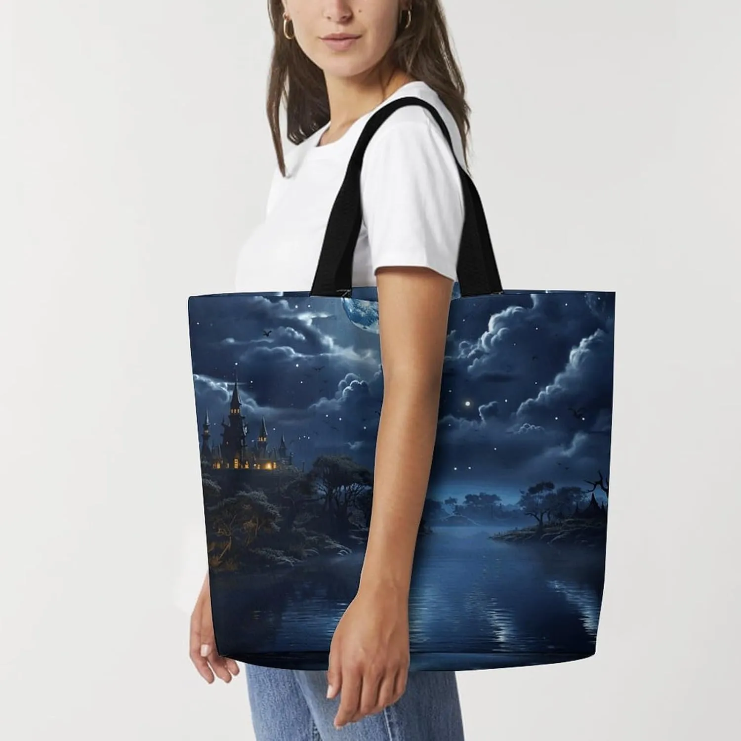 Grocery Bag Reusable Tote Bag Foldable Meat Slices Pattern Shopping Bag Handbag Washable Shoulder Bag for Travel