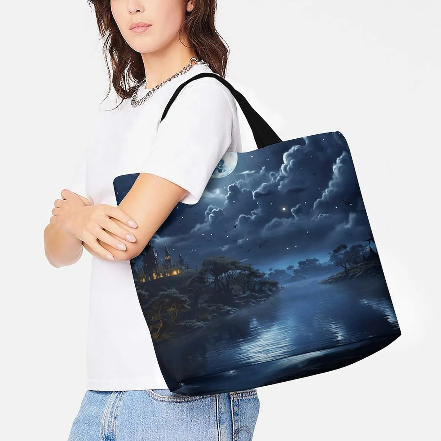 Grocery Bag Reusable Tote Bag Foldable Meat Slices Pattern Shopping Bag Handbag Washable Shoulder Bag for Travel