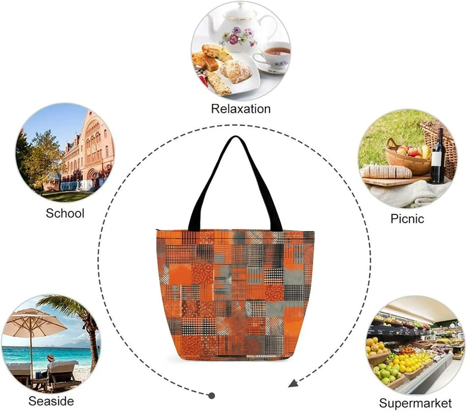 Grocery Bag Reusable Tote Bag Foldable White Cat Painting Shopping Bag Handbag Washable Shoulder Bag for Travel