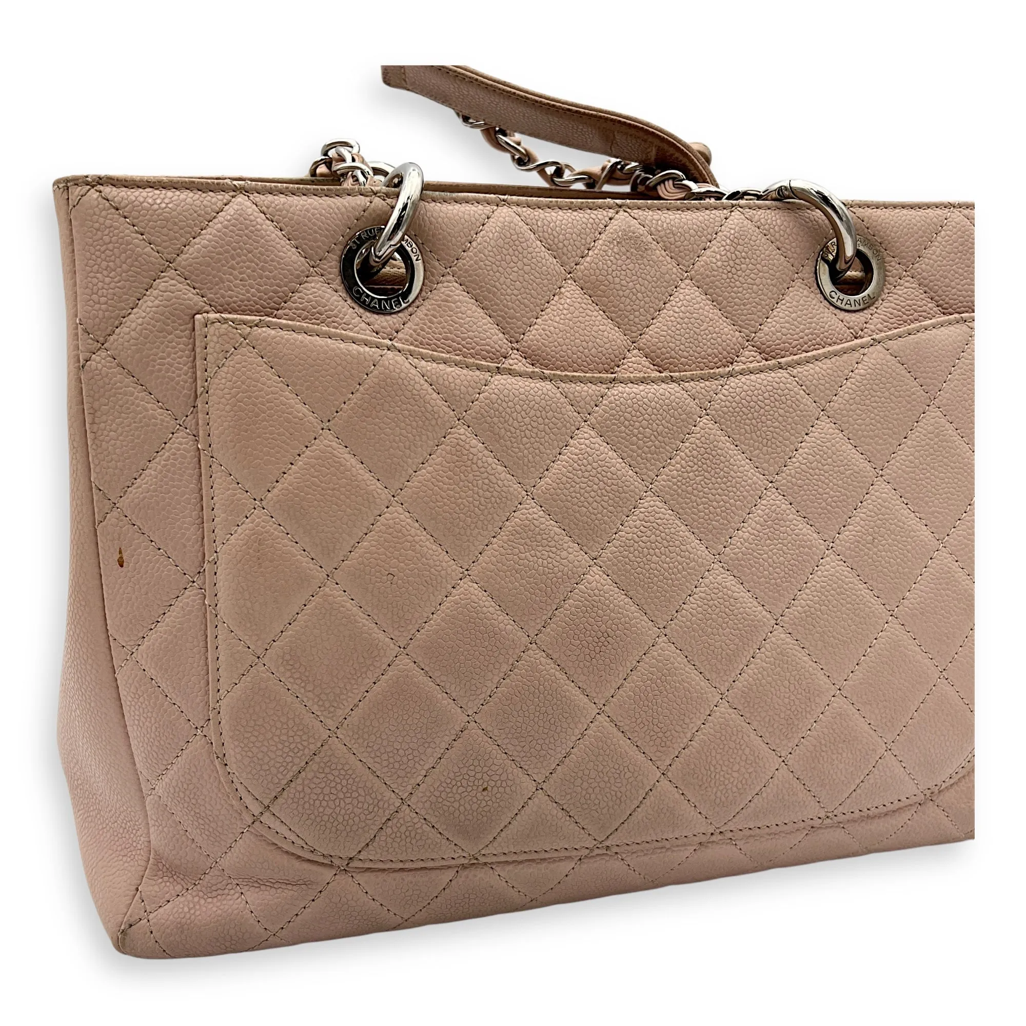 GST Tote Bag Pink in Caviar Leather, Silver hardware