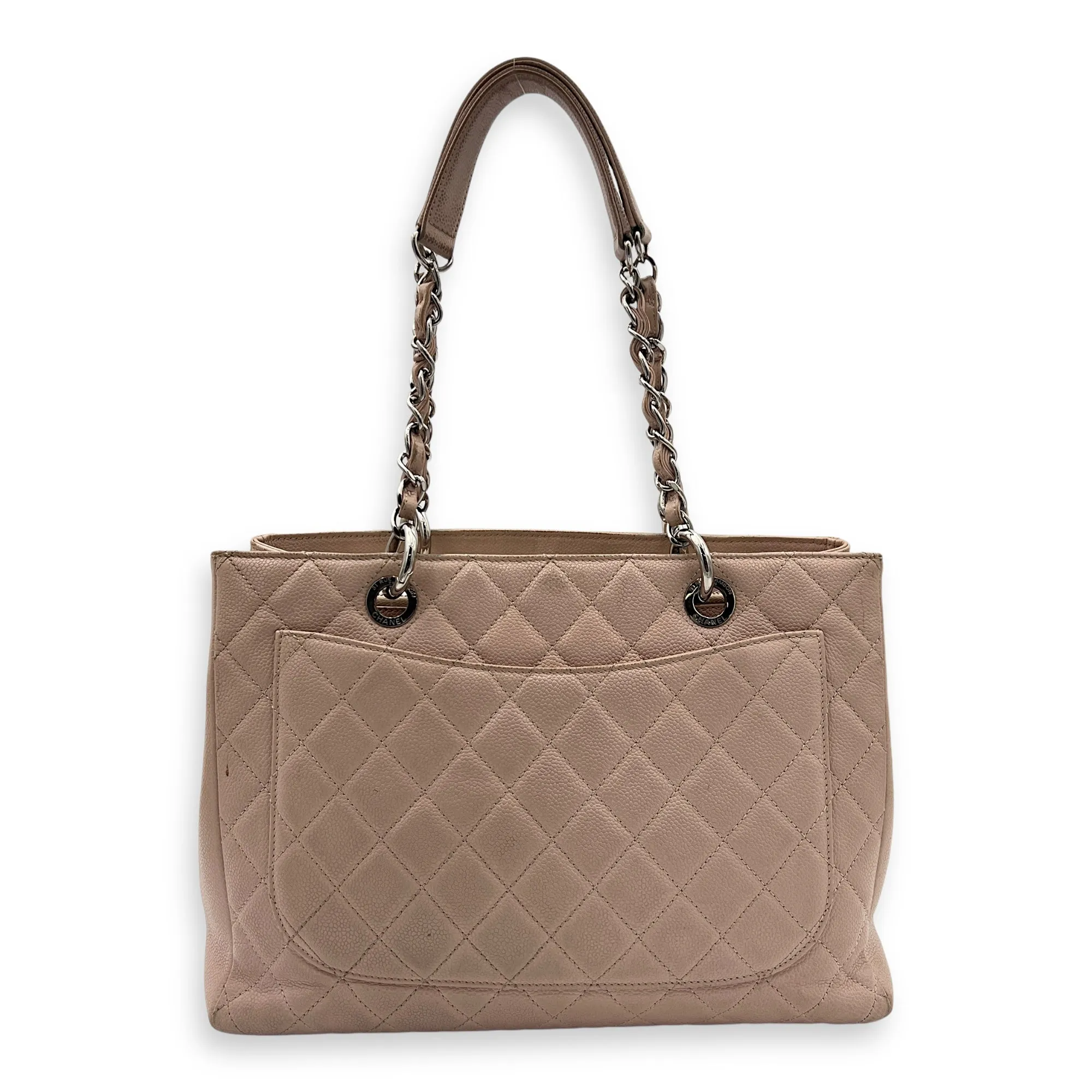 GST Tote Bag Pink in Caviar Leather, Silver hardware