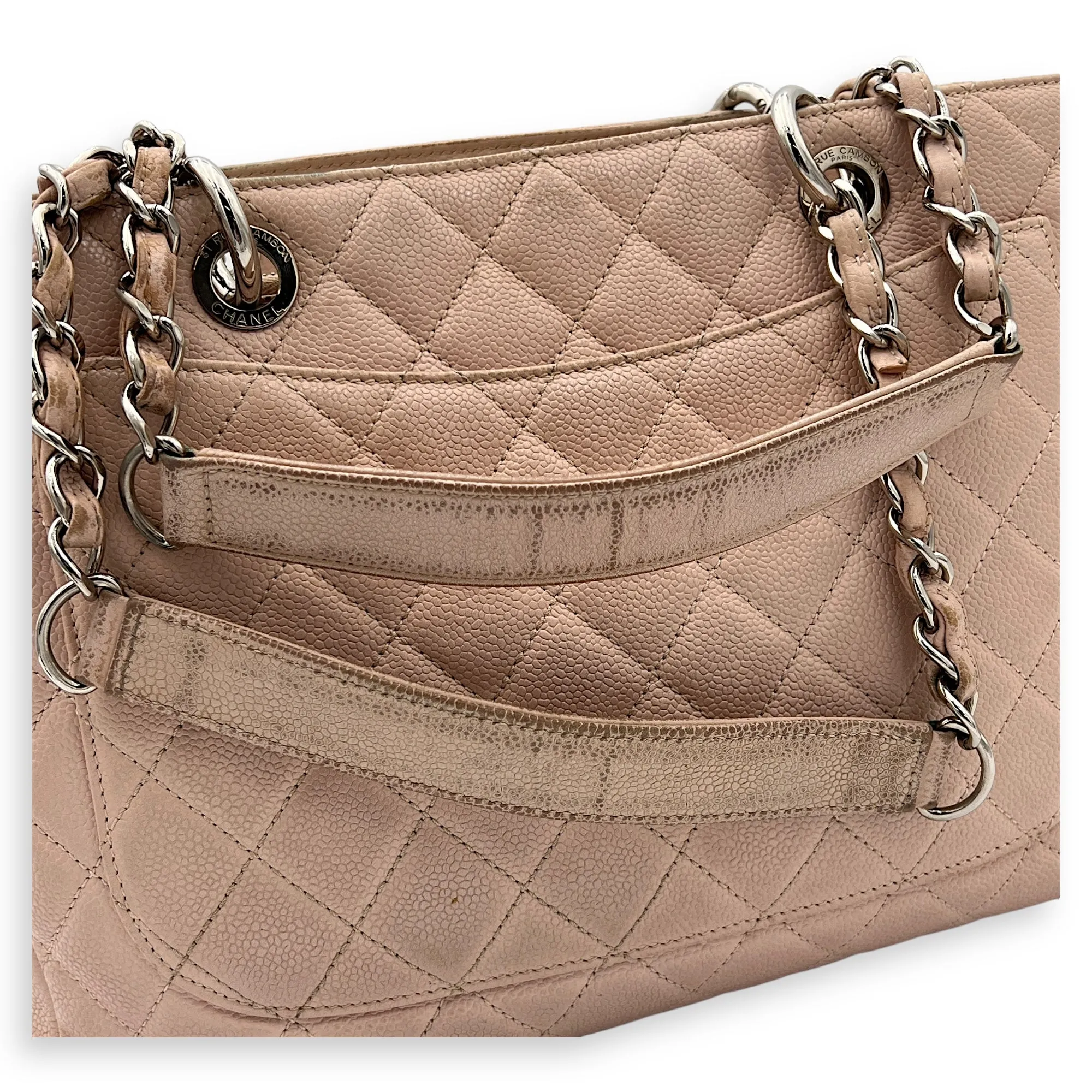 GST Tote Bag Pink in Caviar Leather, Silver hardware