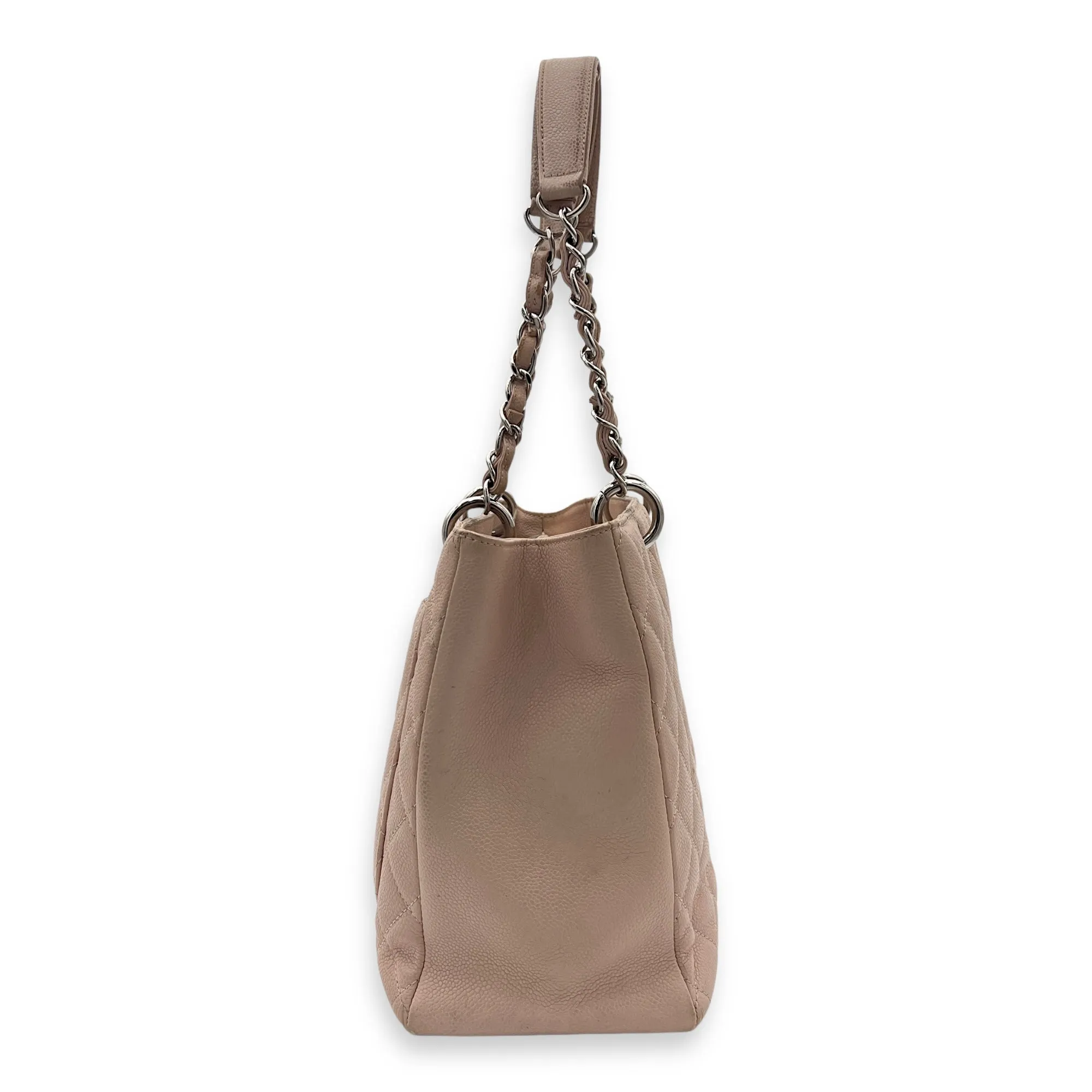 GST Tote Bag Pink in Caviar Leather, Silver hardware