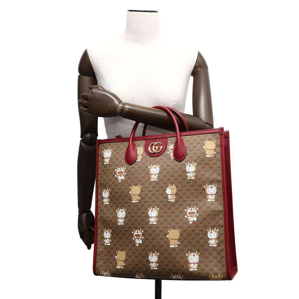 GUCCI MicroGuccissima 2WAY Tote Bag Doraemon Collaboration Brown/Red654345 PVC Leather