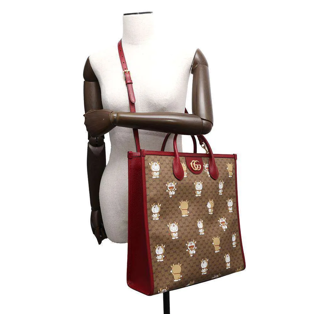 GUCCI MicroGuccissima 2WAY Tote Bag Doraemon Collaboration Brown/Red654345 PVC Leather