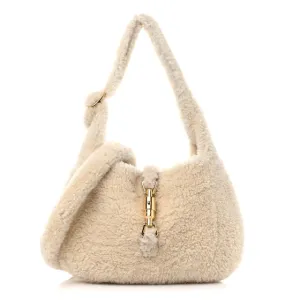 Gucci White Shearling Jackie 1961 Small Crossbody Bag Ivory