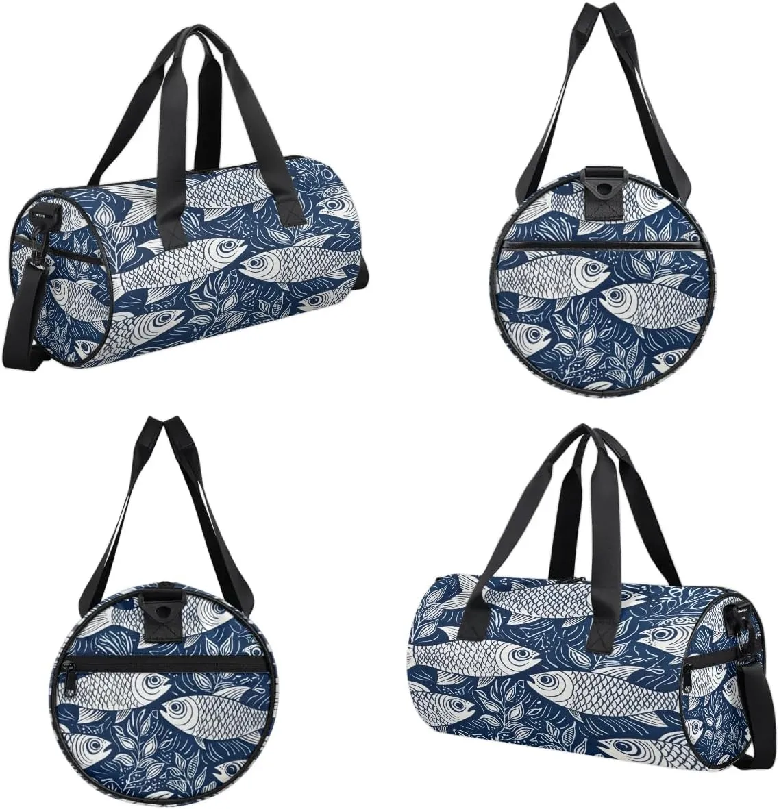 Gym Bags for Men Women Fish Print Sports Duffel Bags Carry On Travel Duffle Bag with Detachable Adjustable Shoulder Strap Overnight Weekender Bag