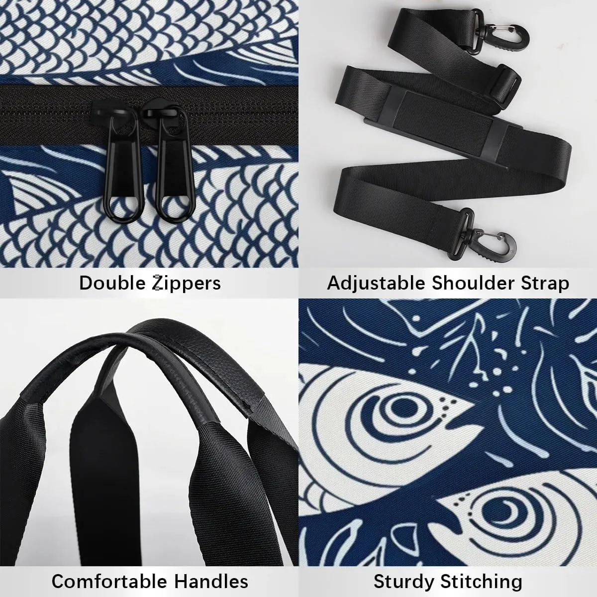 Gym Bags for Men Women Fish Print Sports Duffel Bags Carry On Travel Duffle Bag with Detachable Adjustable Shoulder Strap Overnight Weekender Bag