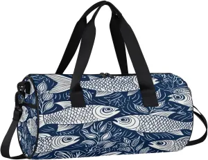 Gym Bags for Men Women Fish Print Sports Duffel Bags Carry On Travel Duffle Bag with Detachable Adjustable Shoulder Strap Overnight Weekender Bag
