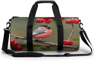 Gym Duffel Bag for Women And Men Finch with Cherry Print Carryon Gymbag Workout Lightweight Duffel Bags for Travel Sports