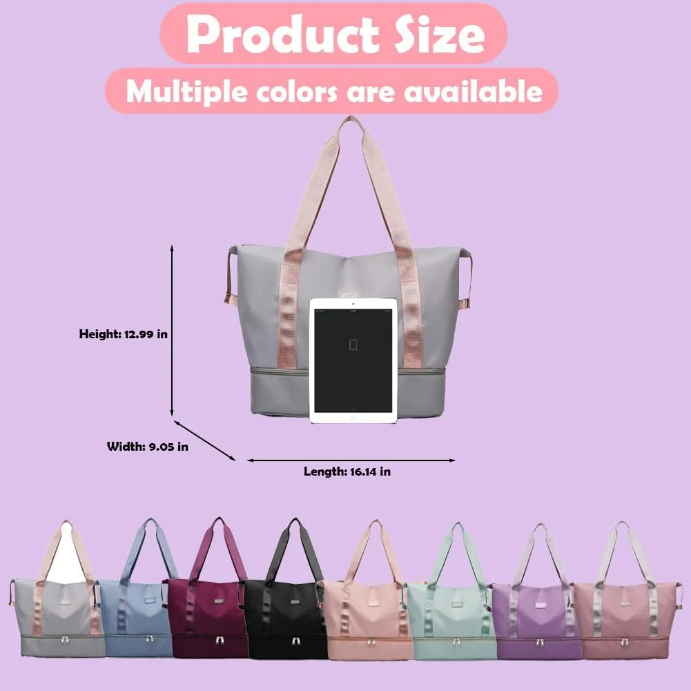 Gym Tote Bag for Women Foldable Overnight Weekender Duffle Bags Shoulder Carry on luggage Bag with Trolley Sleeve
