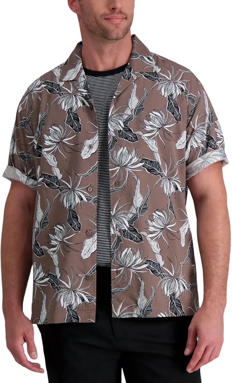 Haggar Men's Short Sleeve Button Down Printed Stretch Camp Shirt