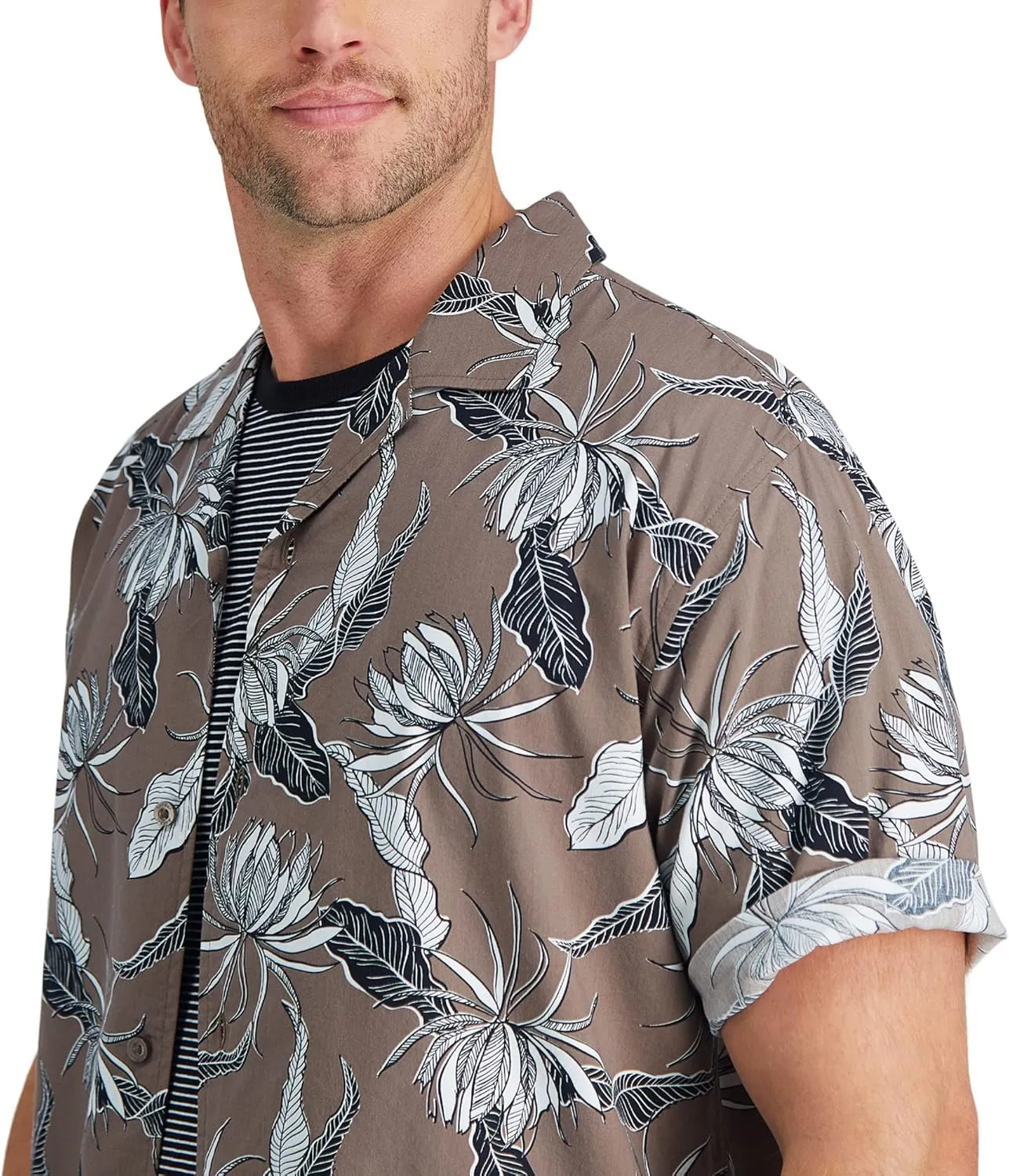 Haggar Men's Short Sleeve Button Down Printed Stretch Camp Shirt