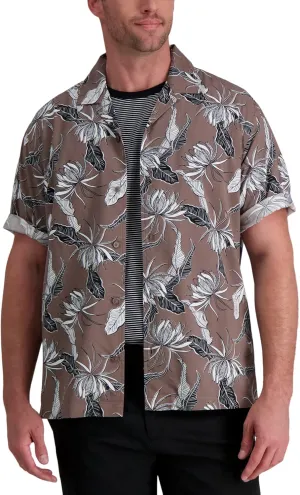 Haggar Men's Short Sleeve Button Down Printed Stretch Camp Shirt