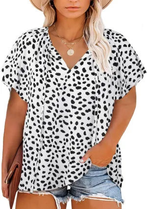 Halife Women's Plus Size Boho Tops Floral Printed V Neck Casual Summer Blouses Shirts