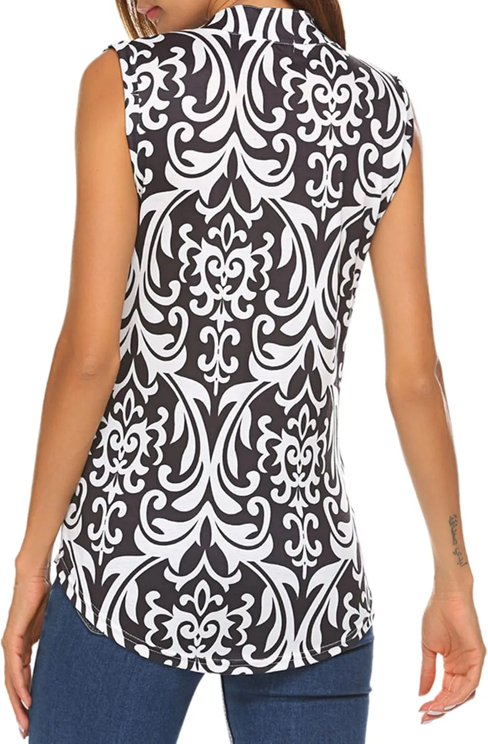 Halife Women's Sleeveless Floral Print V Neck Tunic Tank Tops Blouse Shirts