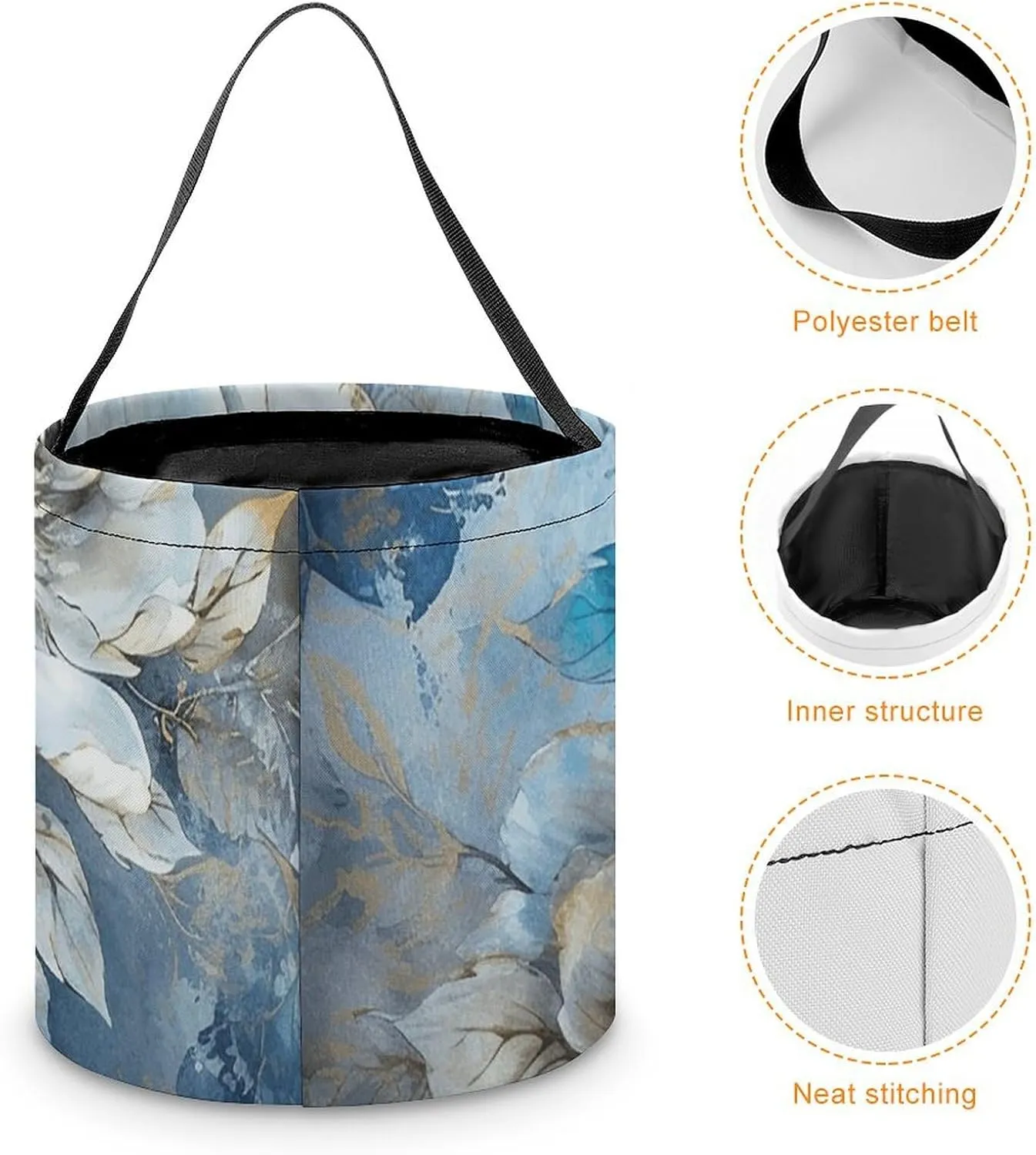 Halloween Trick Or Treat Bags Halloween Tote Bag Blue And White Flowers Gift Bags Halloween Candy Buckets