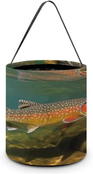 Halloween Trick Or Treat Bags,Brook Trout Fly Fishing Print Candy Tote Bucket,Tote Gift Bucket,Halloween Hand-held Candy Bag