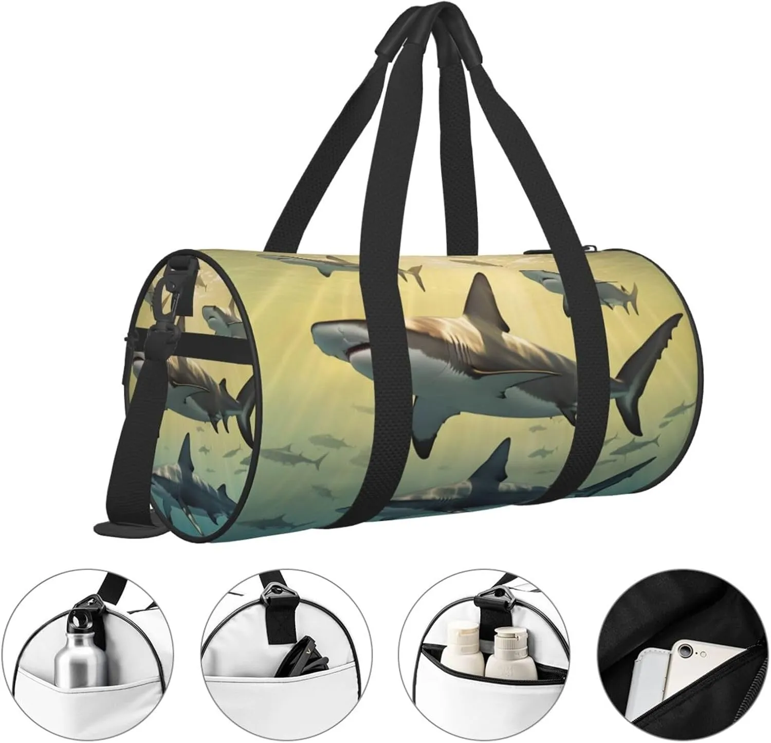 Hammerhead Sharks Printed Travel Bag,Round Personal Item Storage bag,Foldie Duffel Bag for Traveling Vacation,Fitness,Sports