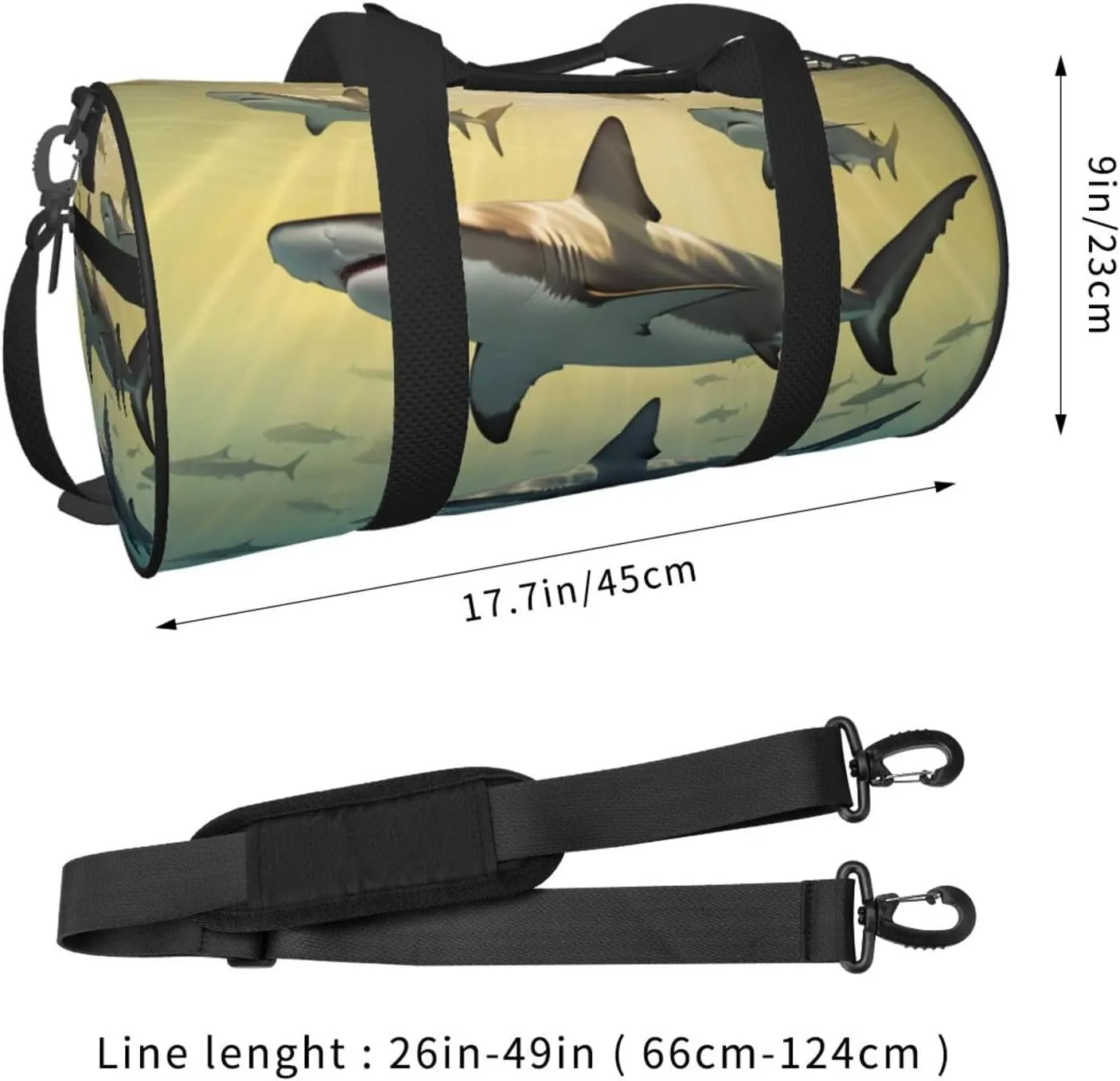 Hammerhead Sharks Printed Travel Bag,Round Personal Item Storage bag,Foldie Duffel Bag for Traveling Vacation,Fitness,Sports