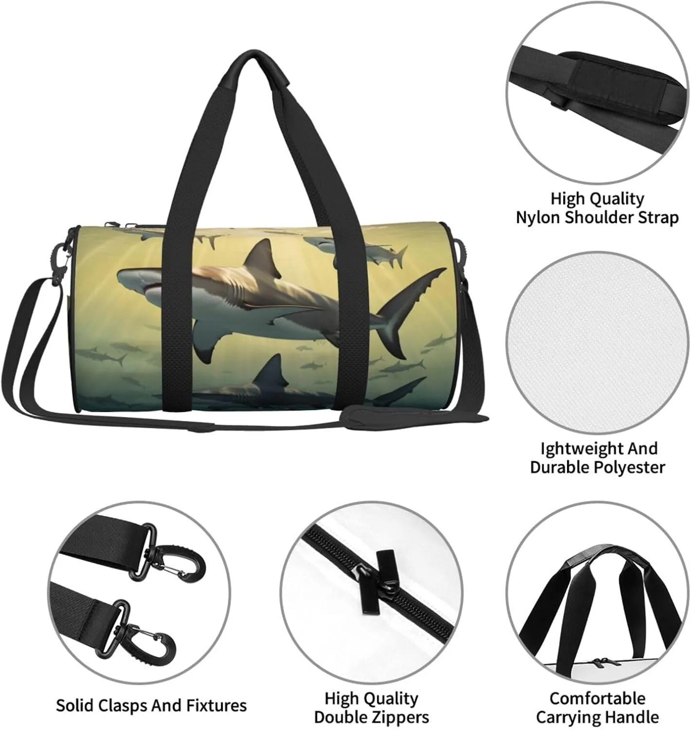 Hammerhead Sharks Printed Travel Bag,Round Personal Item Storage bag,Foldie Duffel Bag for Traveling Vacation,Fitness,Sports