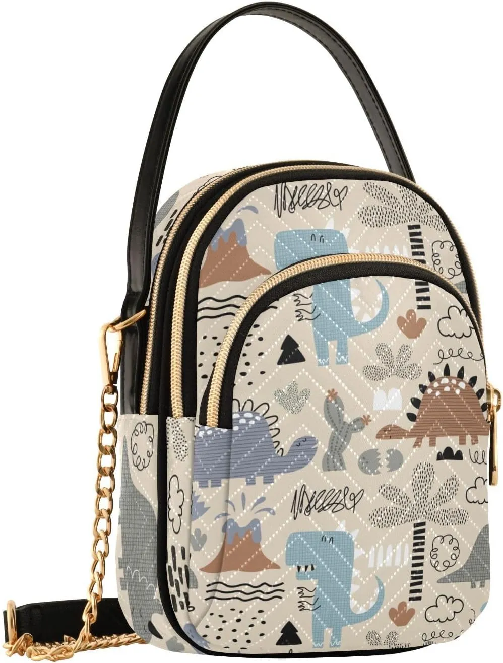 Hand Drawn Cute Dinosaur Crossbody Bags for Women Shouler Handbags Travel Sling Bag Fanny Pack Phone Purse with Strap
