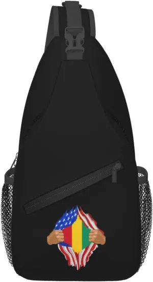 Hand Tear Flag Of Guinea Crossbody Bags For Women Men Chest Backpack Gym Shoulder Bag Travel Outdoor Sports Casual Crossbody Bags