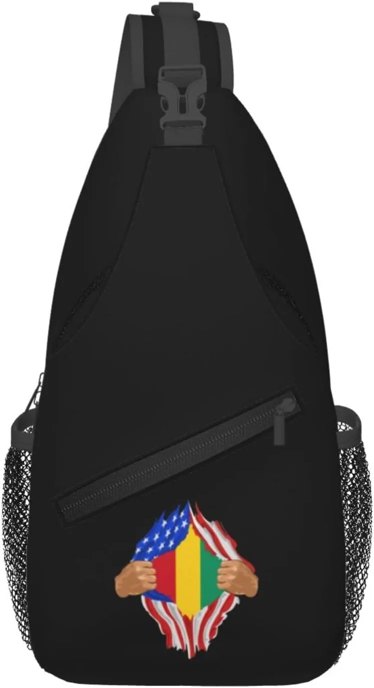 Hand Tear Flag Of Guinea Crossbody Bags For Women Men Chest Backpack Gym Shoulder Bag Travel Outdoor Sports Casual Crossbody Bags