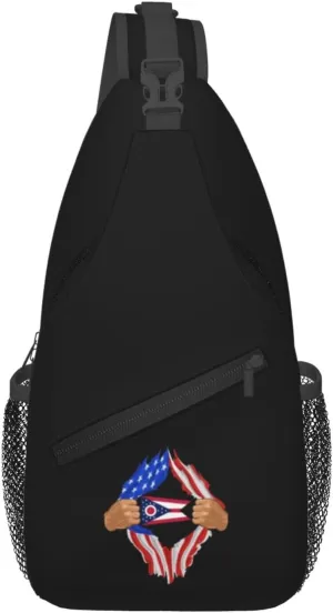 Hand Tear Flag Of Ohio Crossbody Bags For Women Men Chest Backpack Gym Shoulder Bag Travel Outdoor Sports Casual Crossbody Bags