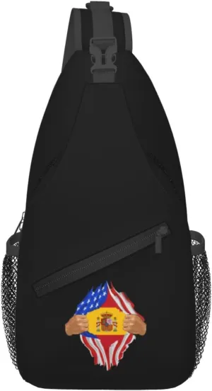 Hand Tear Flag Of Spain Crossbody Bags For Women Men Chest Backpack Gym Shoulder Bag Travel Outdoor Sports Casual Crossbody Bags