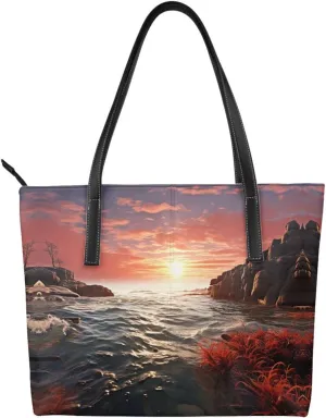 Handbag Beach Bag Shoulder Bags Red Beach Reef Printed Shopper Tote Shoulder Bag
