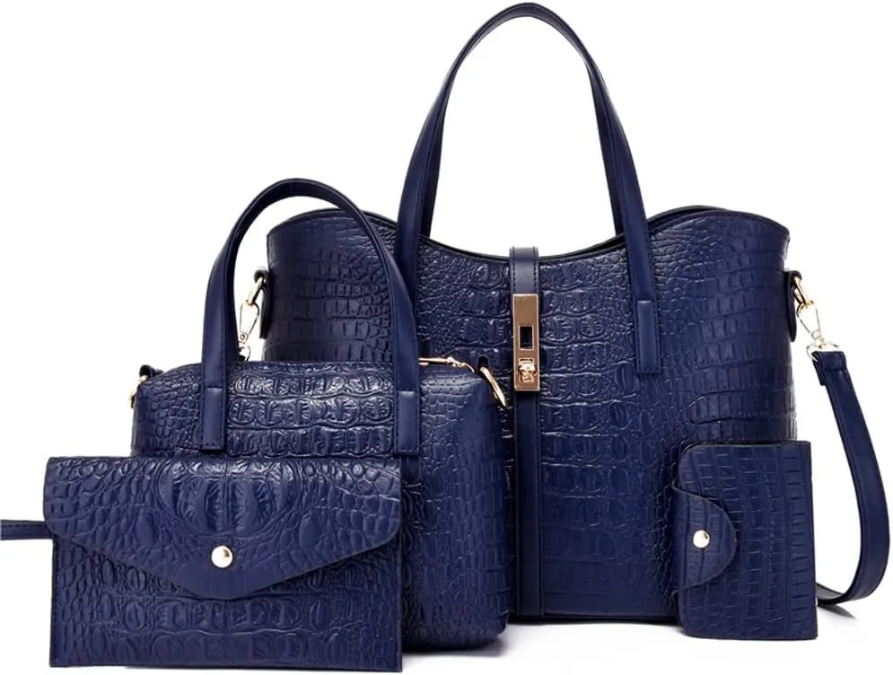 Handbags Tote Bags Wallets Shoulder Bags Hardware Lock Handbags Card Hold for Ladies 4 Pcs Set