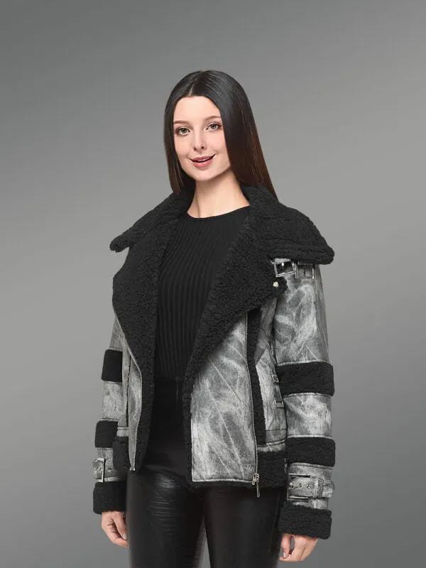 Handmade Real Genuine Leather Shearling Biker Jacket