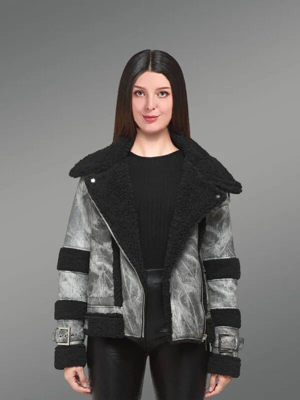 Handmade Real Genuine Leather Shearling Biker Jacket
