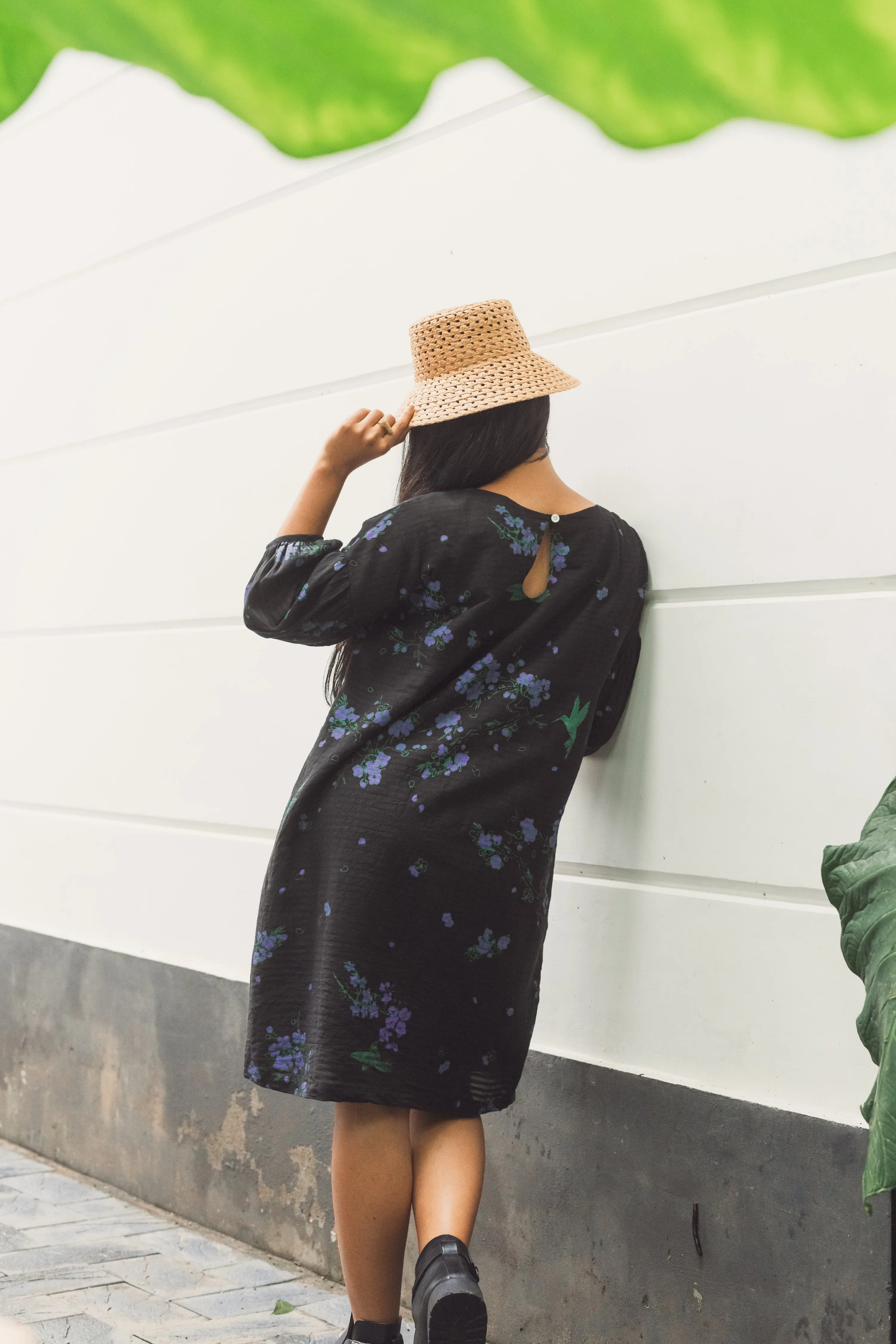 Handwoven Printed Emily Dress- Black